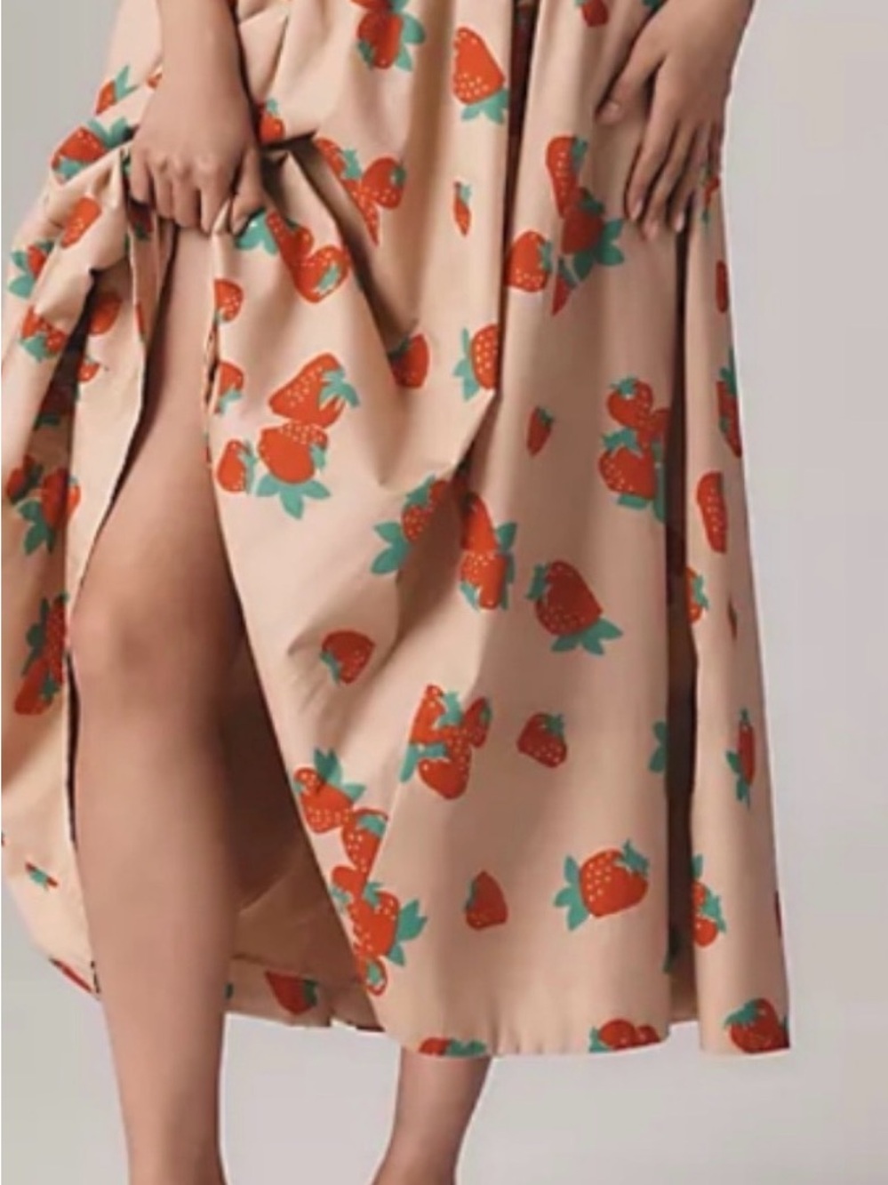 Anthropologie Beige Maxi Skirt with Red Strawberry Print - Picture 3 of 11